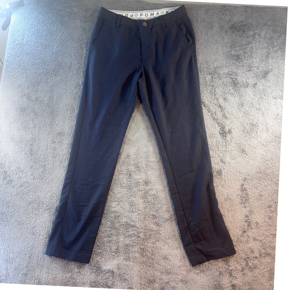 Puma Mens Jackpot Golf Pants Navy Blue‎ Micro Check 595363-01 Size 28x32 - Picture 4 of 6
